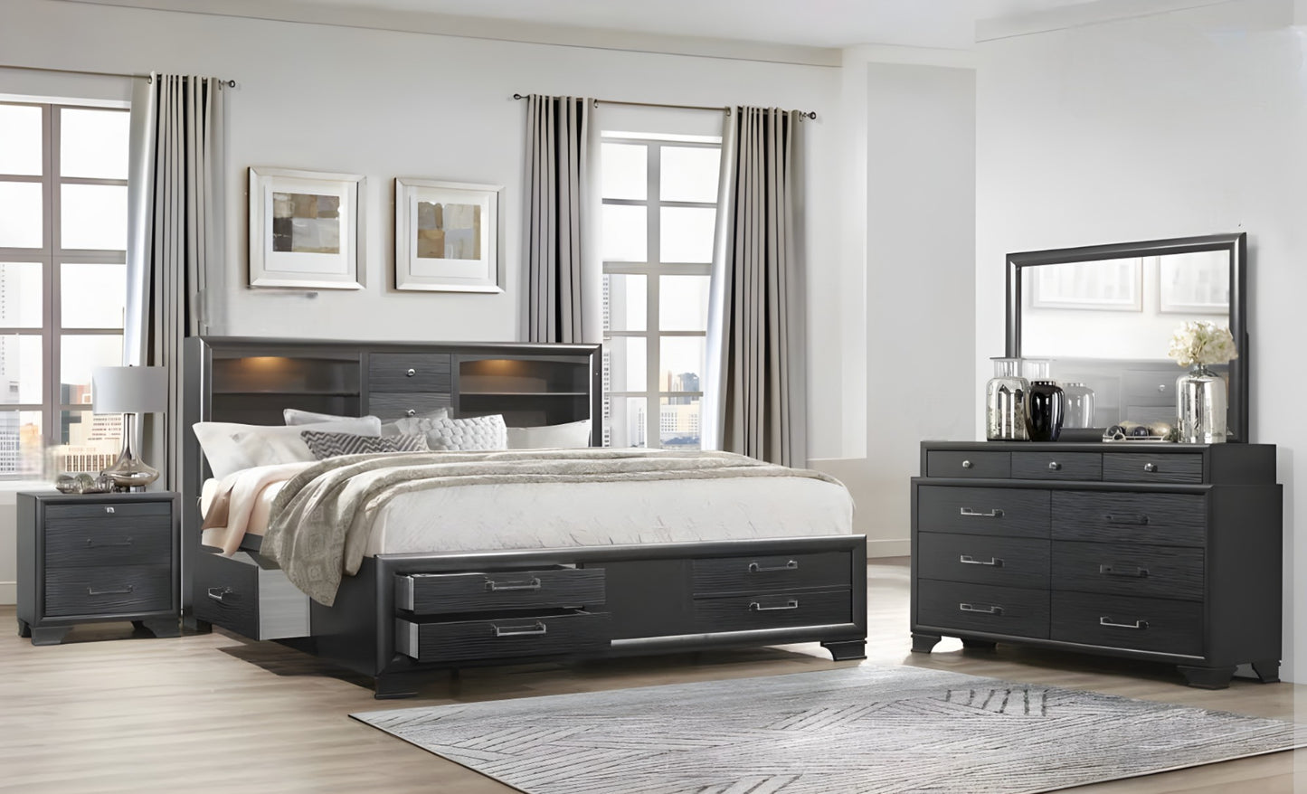 Ensemble de chambre à coucher Ava Jordyn gris 6 pièces