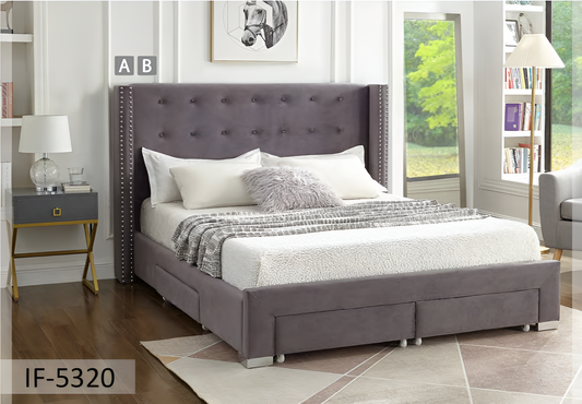 Velvet Fabric Wing Bed with Nailhead Trim and Chrome Legs – Model IF-5320