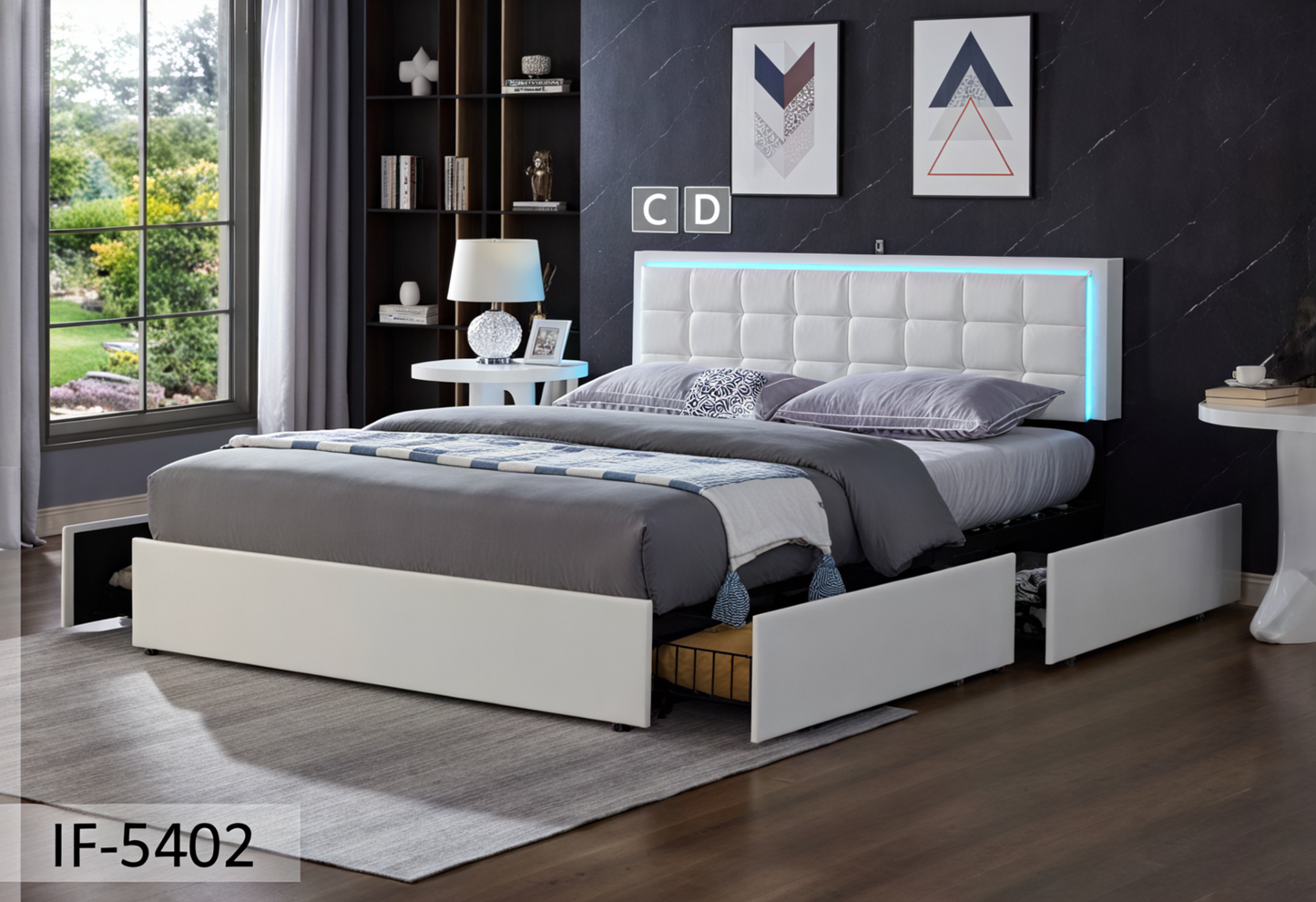 Contemporary Soft IF-5400 Bed (Black & White)
