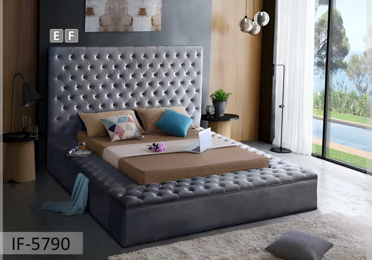 Velvet Fabric Storage Bed IF-5792