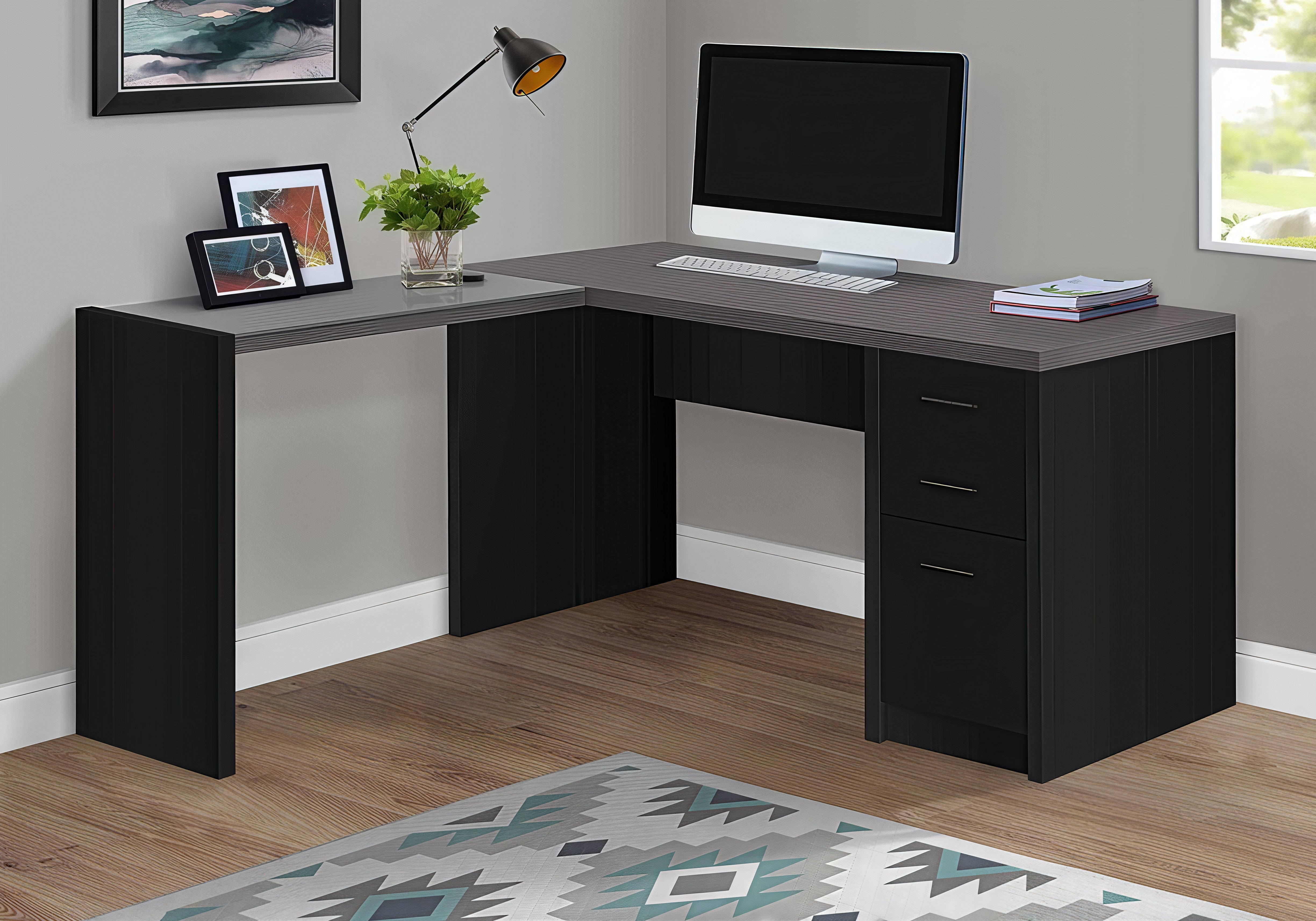NOXARA™ – L-SHAPED OFFICE DESK WITH GLASS TOP – I 7431