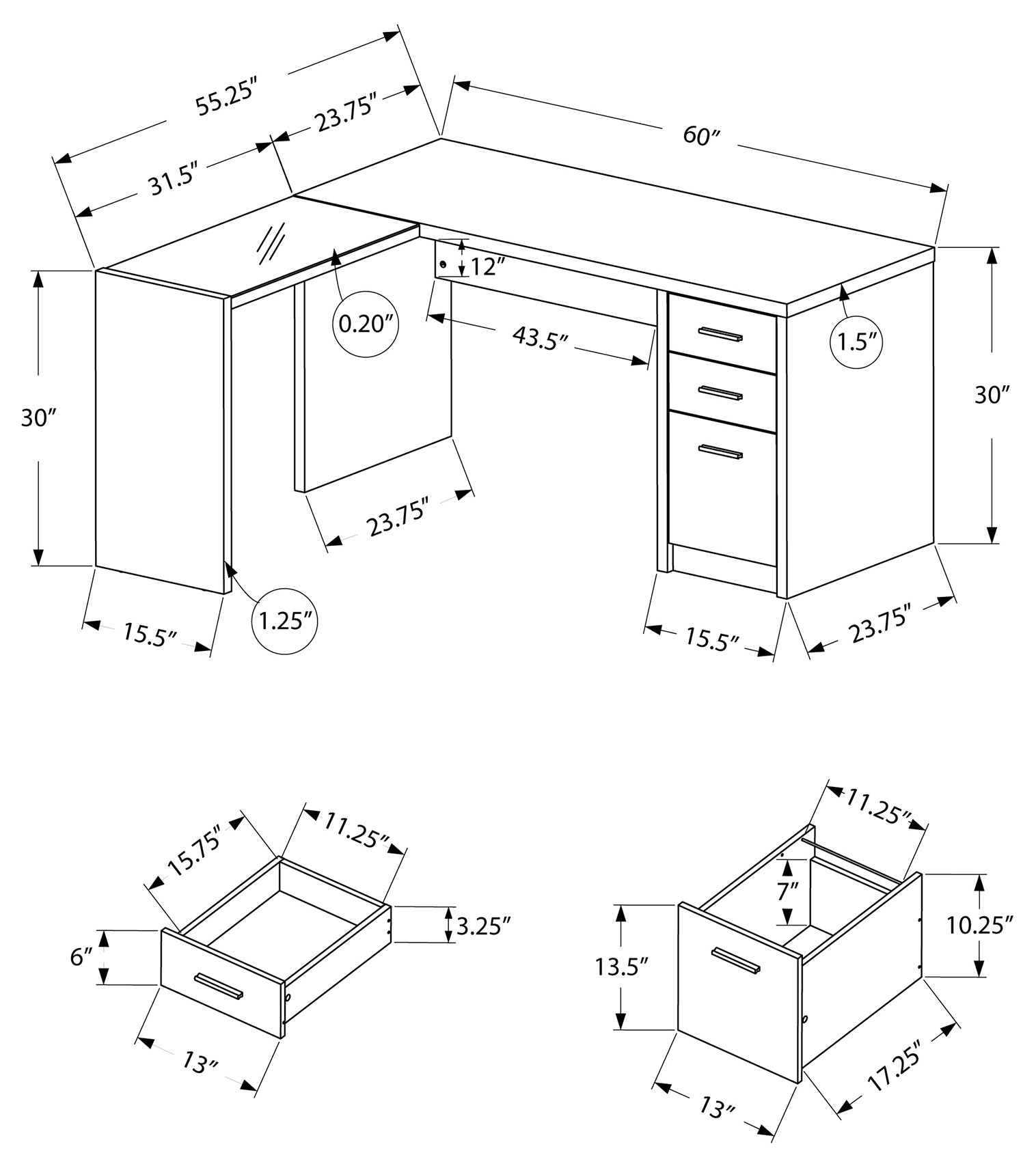 NOXARA™ – L-SHAPED OFFICE DESK WITH GLASS TOP – I 7431