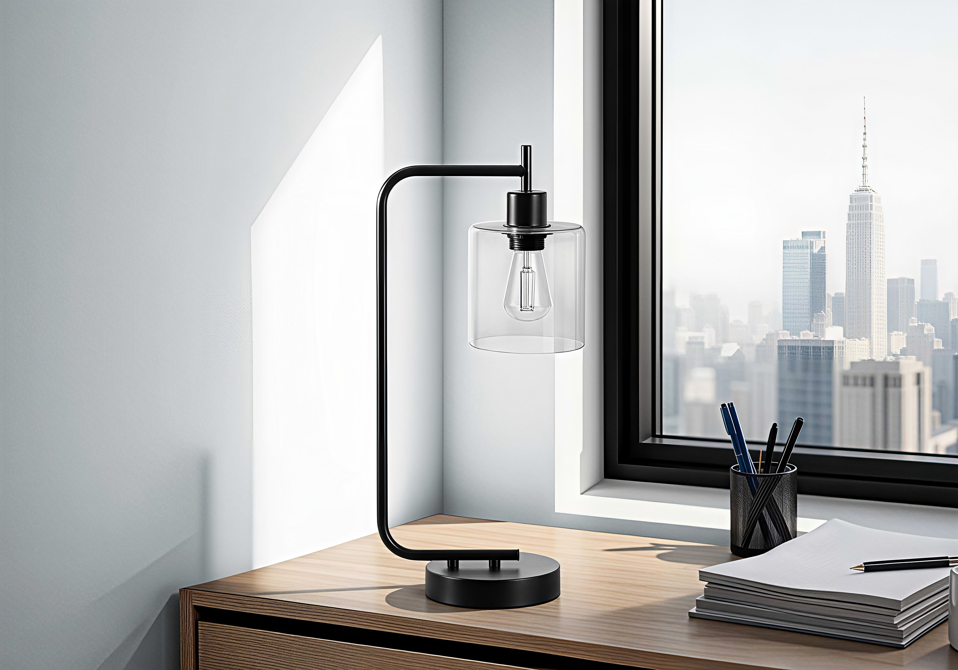 LUXARIS GLASS™ – MODERN BLACK TABLE LAMP WITH USB – I 9637