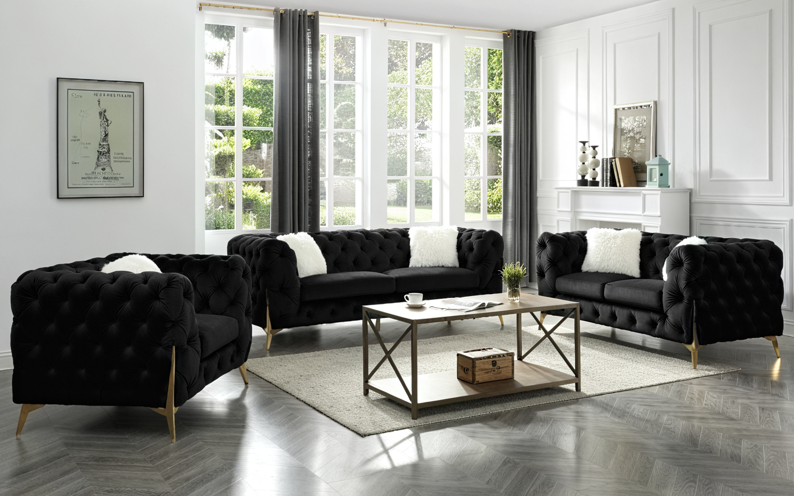 RolaCurve™ 3‑Piece Tufted Velvet Sofa Collection – 6090