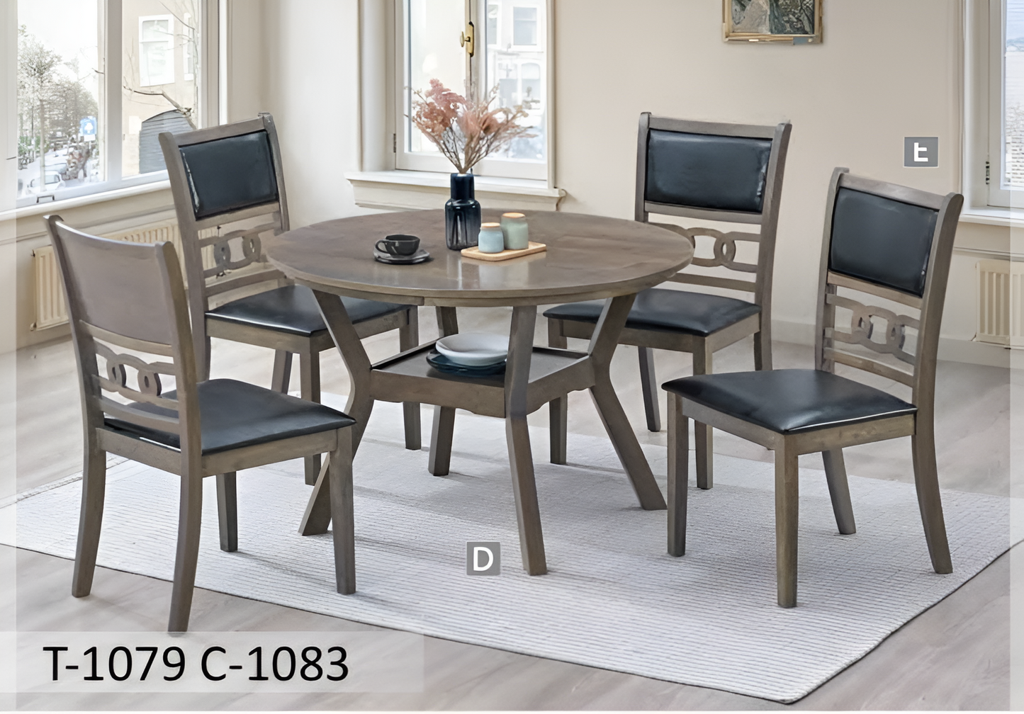 Round Antique Grey Dining Set – Model T-1079