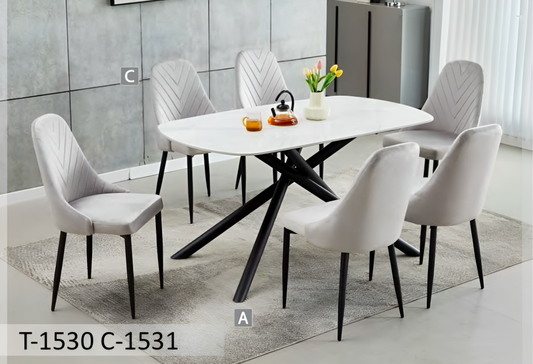 White Sintered Stone Dining Set with Velvet Chairs – T-1530