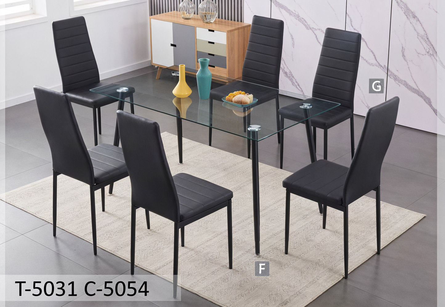 Ensemble de salle à manger contemporain en verre transparent – Modèle T-5031
