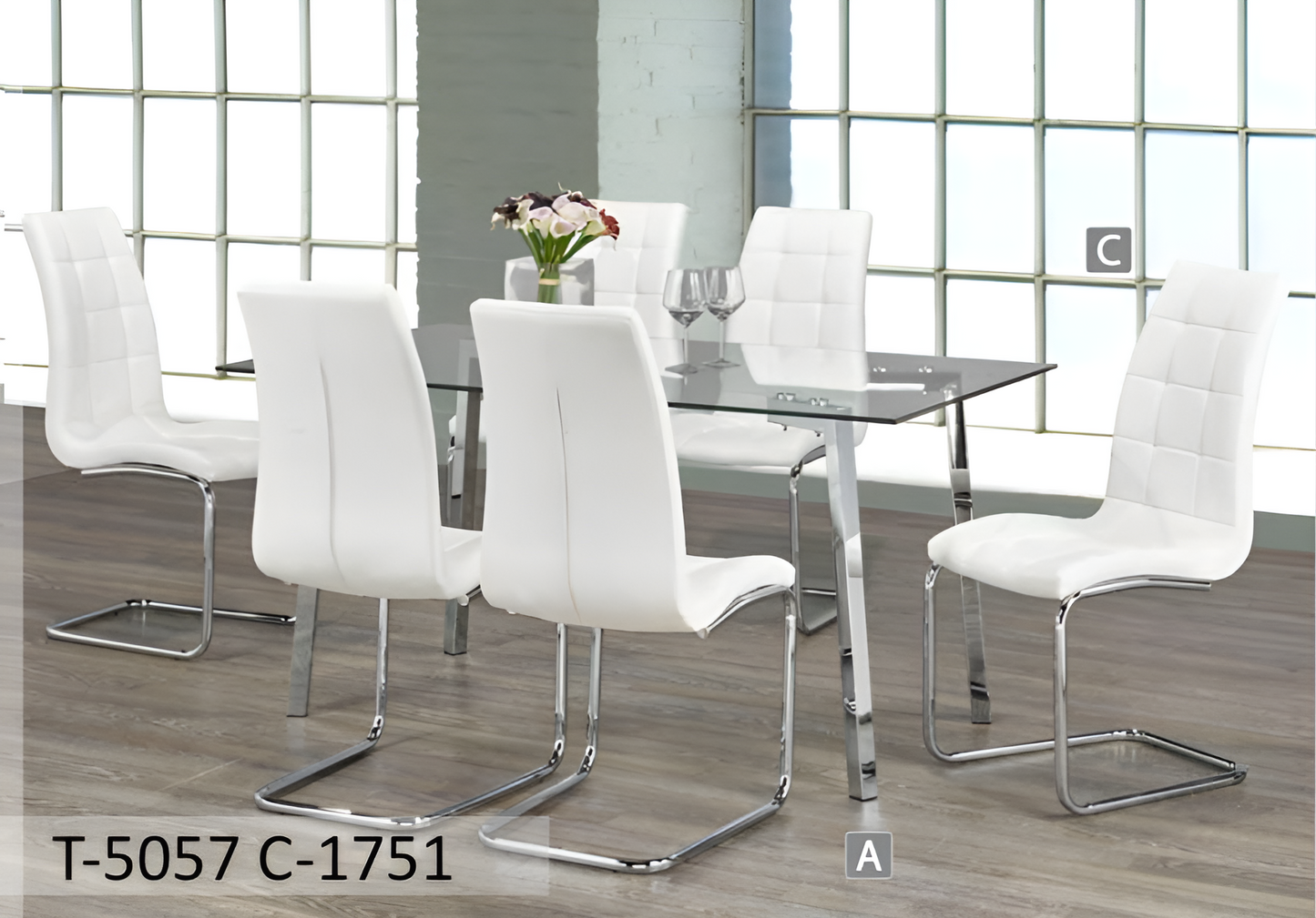 Ensemble de salle à manger moderne en verre transparent – Modèle T-5057