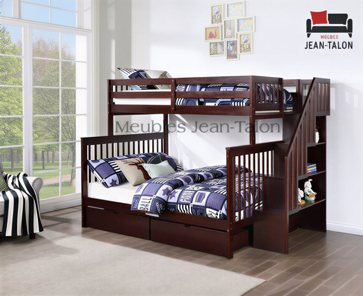 ASCENT STEPS™ – SINGLE OVER DOUBLE STAIRCASE BUNK BED – B-1850