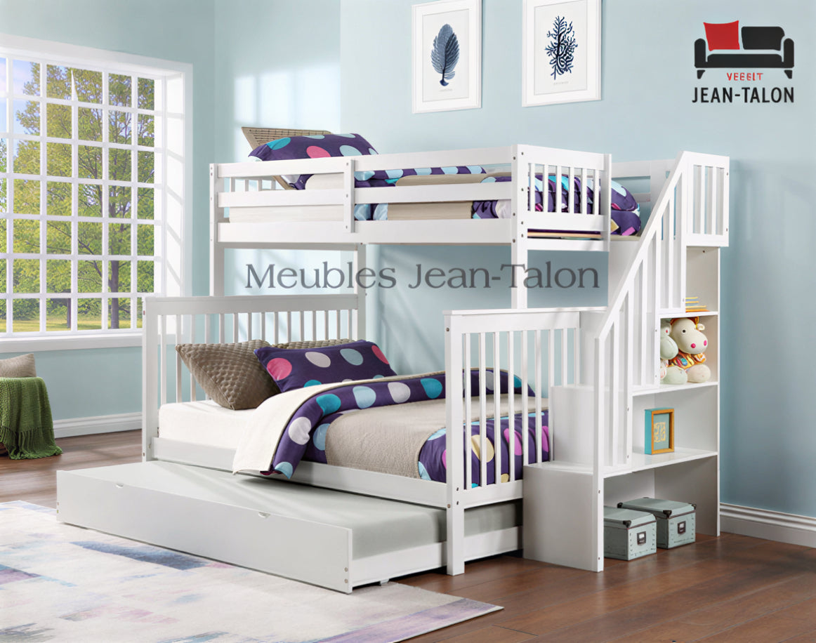 ASCENT STEPS™ – SINGLE OVER DOUBLE STAIRCASE BUNK BED – B-1850