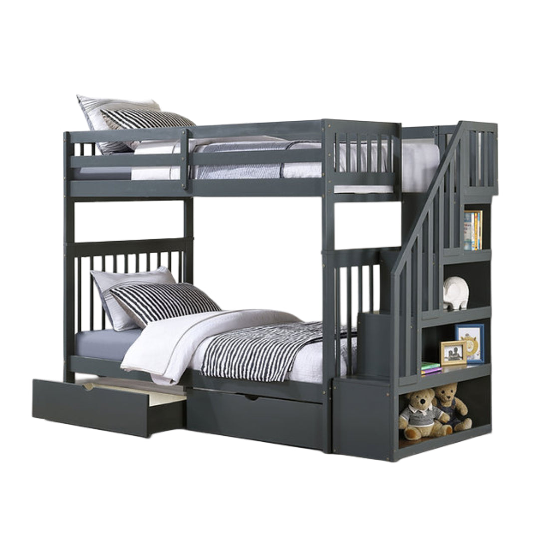 EVEREST WOOD™ – SINGLE OVER SINGLE STAIRCASE BUNK BED – B-1845