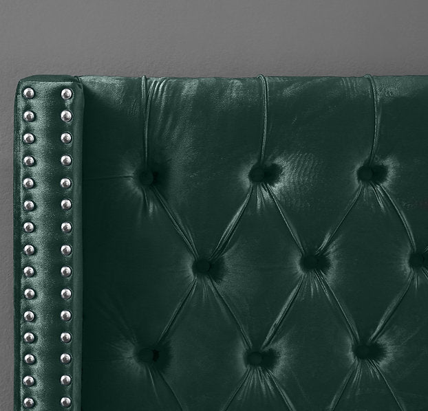 Velvet Wing Bed with Deep Button Tufting & Nailhead Trim – IF-5894