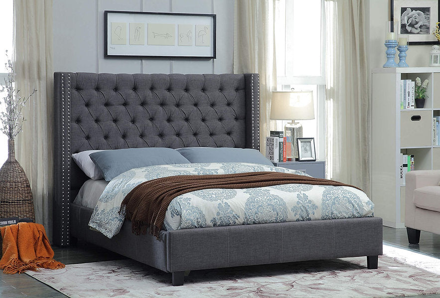 Fabric Wing Bed with Deep Button Tufting & Nailhead Trim – IF-5899