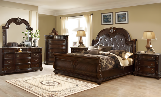 Luxurious Vietnamese Real Leather & Marble Top Bedroom Set – 1225 KING & QUEEN