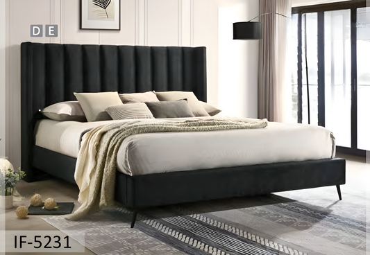Soft Velvet Modern Style Wing Bed with Deep Vertical Tufting – IF-5231