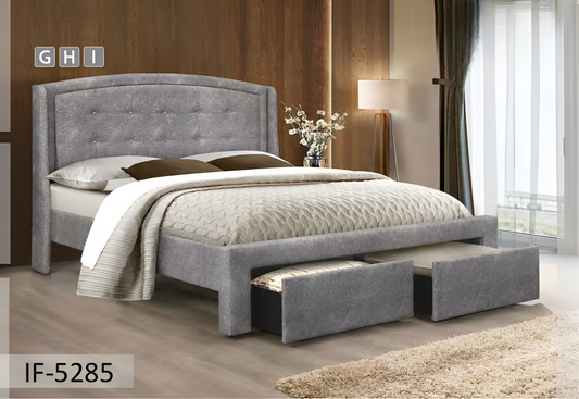 Platform Bed with Button Tufting Headboard, 2 Front Storage Drawers  – IF-5285