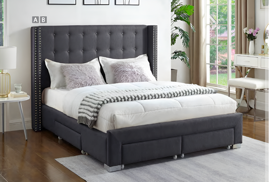 Fabric Wing Bed with Nailhead Trim and Chrome Legs – Model IF-5327