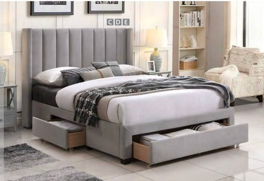 Fabric Platform Bed with Vertical Tufted Headboard – Model IF-5330