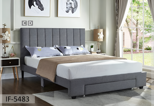 Fabric Bed with Padded Headboard, Storage Drawer  – IF-5483