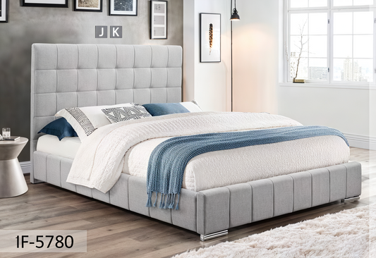 Soft Fabric Bed with Tufting Details & Chrome Legs – IF-5780