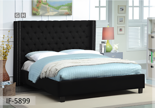 Fabric Wing Bed with Deep Button Tufting & Nailhead Trim – IF-5899
