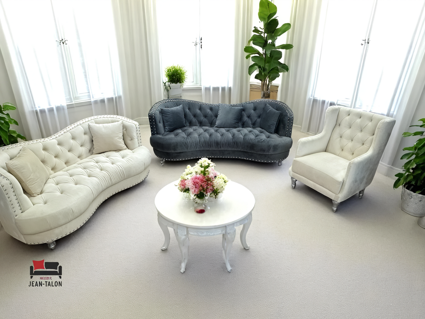 Collection de canapés capitonnés en velours ModenaCurve™ 3 pièces – 6248