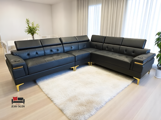EleganceLounger™ Premium Leather Power‑Headrest Sectional – 6274