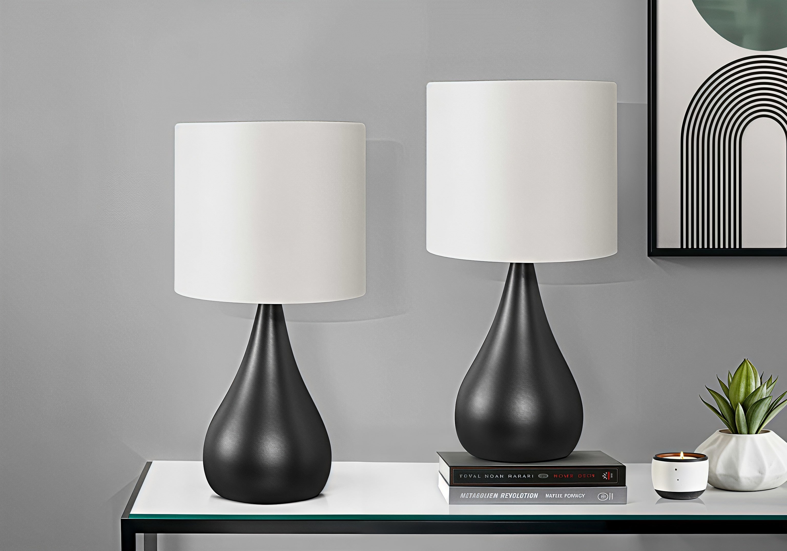 VIRELLE TEARDROP™ – CONTEMPORARY BLACK TABLE LAMP SET (2-PIECE) – I 9639