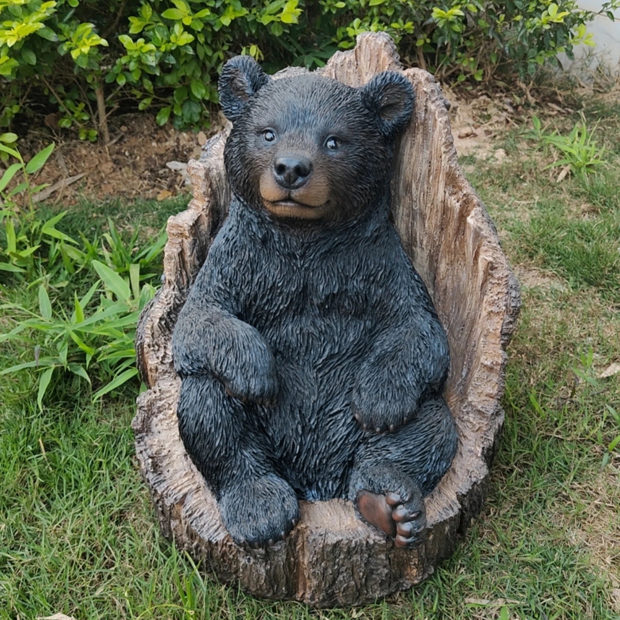 LONE CUB HAVEN™ – BLACK BEAR IN STUMP GARDEN FIGURINE – 87957-M