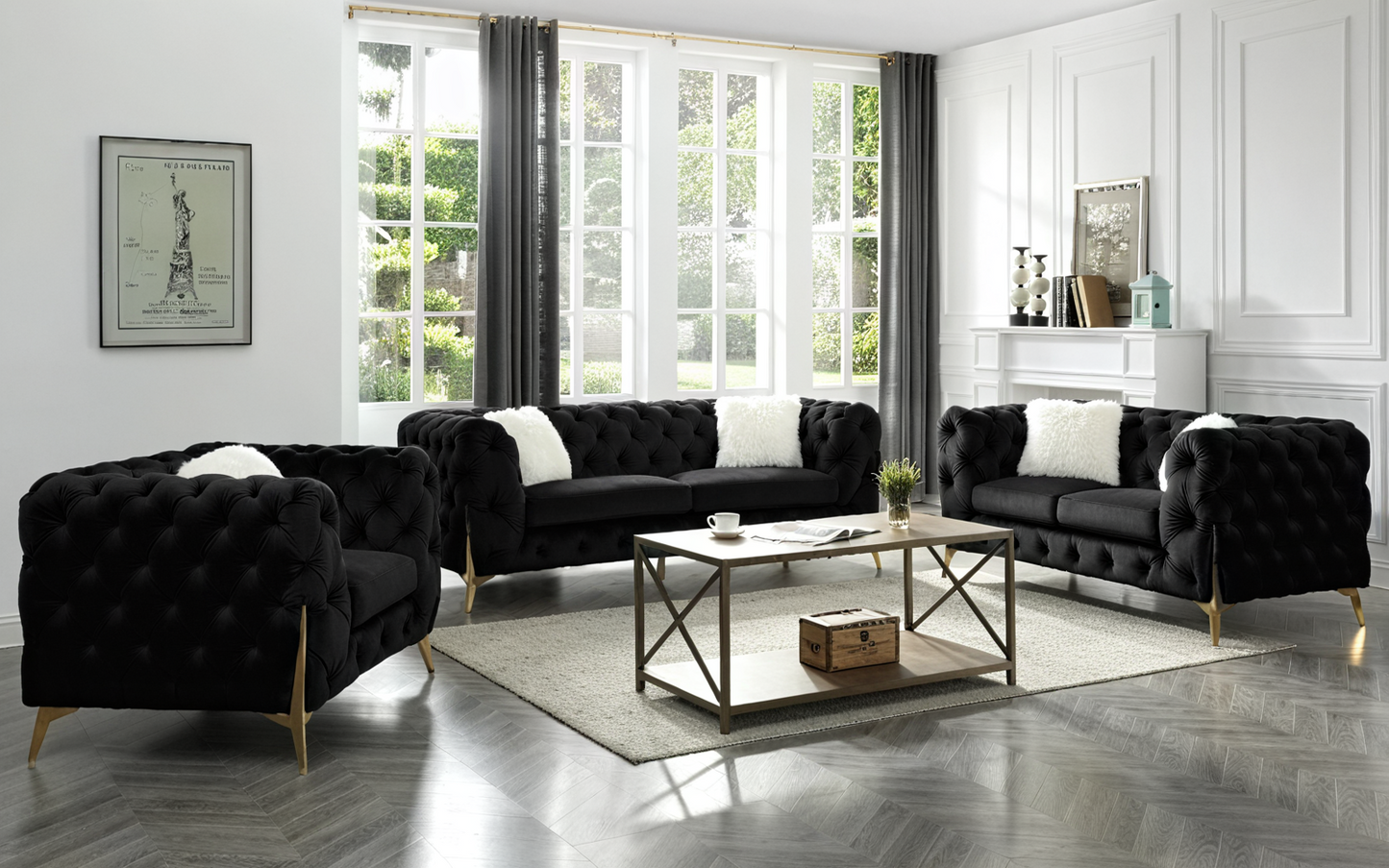 Collection de canapés capitonnés en velours RolaCurve™ 3 pièces – 6090