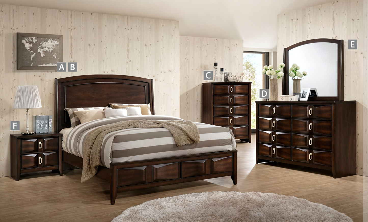 Ensemble de chambre à coucher Roxy 6 pièces
