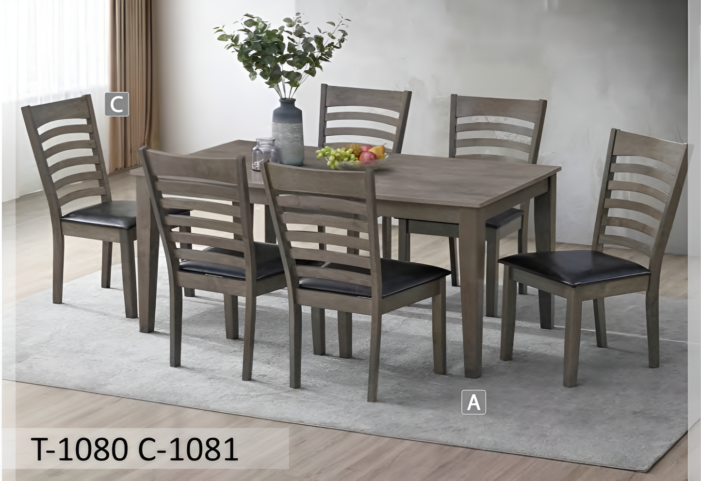 Ensemble de salle à manger gris antique avec dossier en échelle – Modèle T-1080