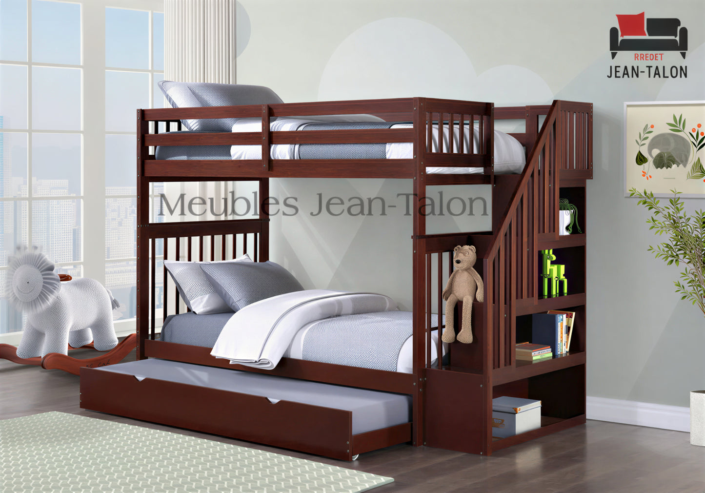 EVEREST WOOD™ – SINGLE OVER SINGLE STAIRCASE BUNK BED – B-1845