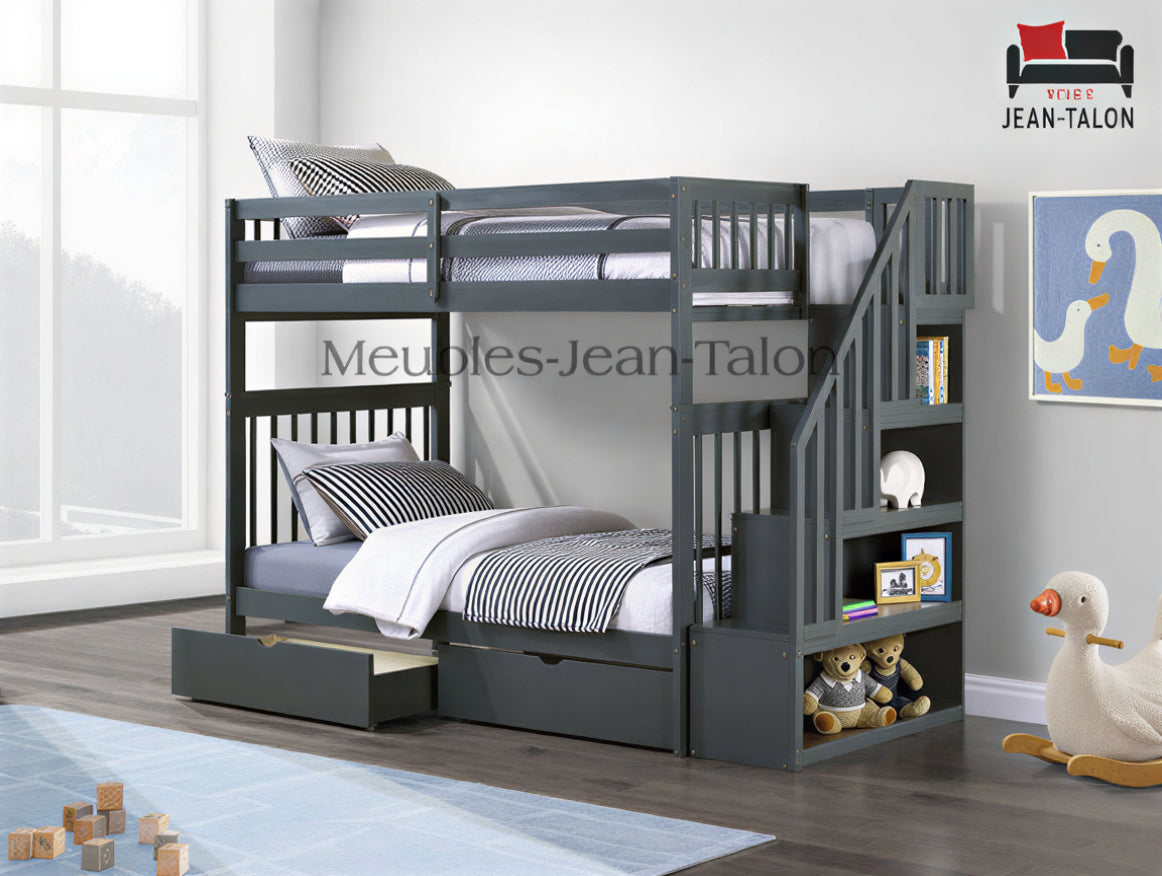 EVEREST WOOD™ – SINGLE OVER SINGLE STAIRCASE BUNK BED – B-1845