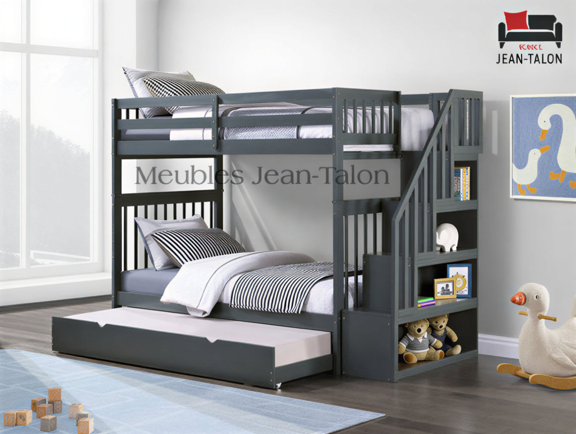 EVEREST WOOD™ – SINGLE OVER SINGLE STAIRCASE BUNK BED – B-1845