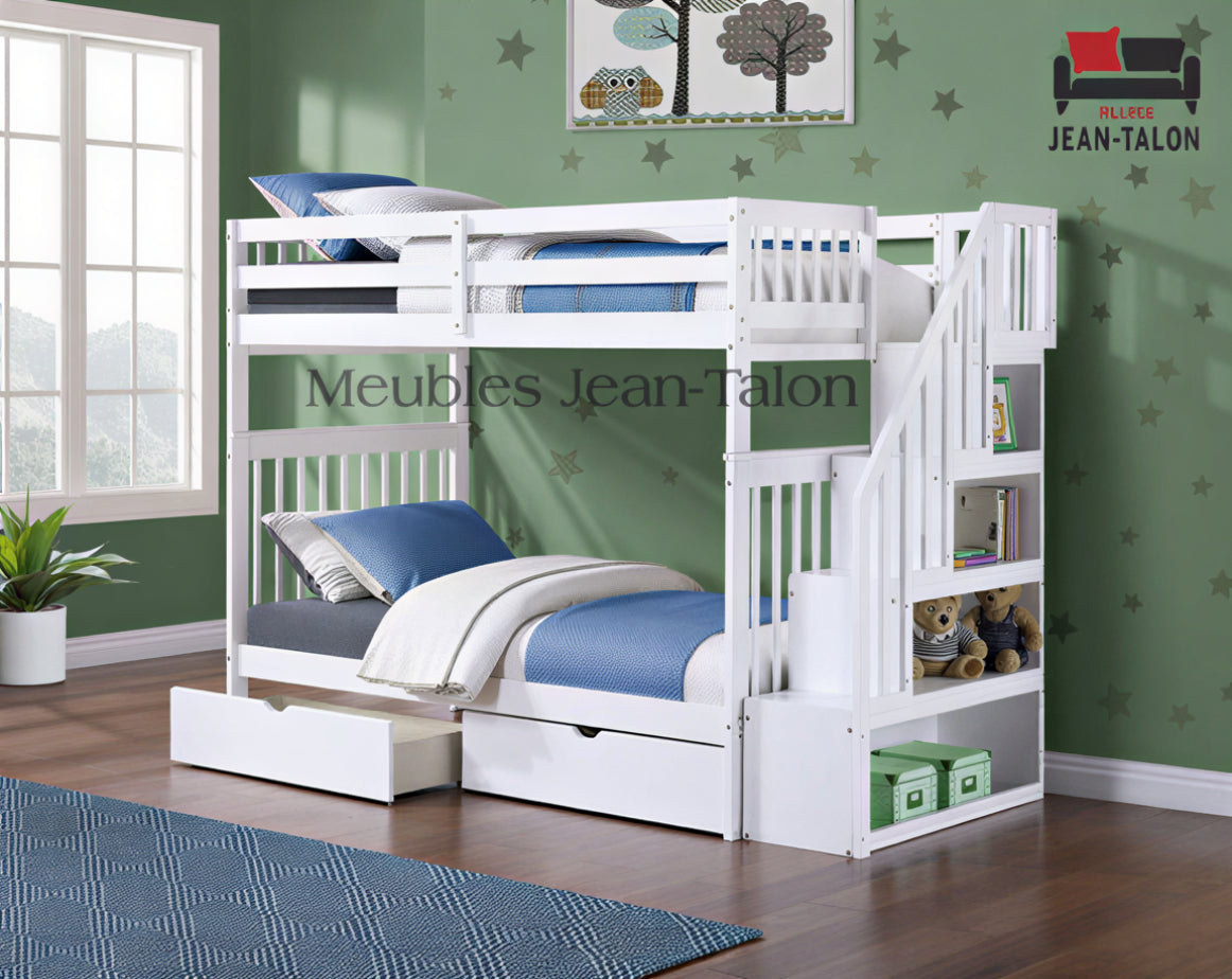 EVEREST WOOD™ – SINGLE OVER SINGLE STAIRCASE BUNK BED – B-1845