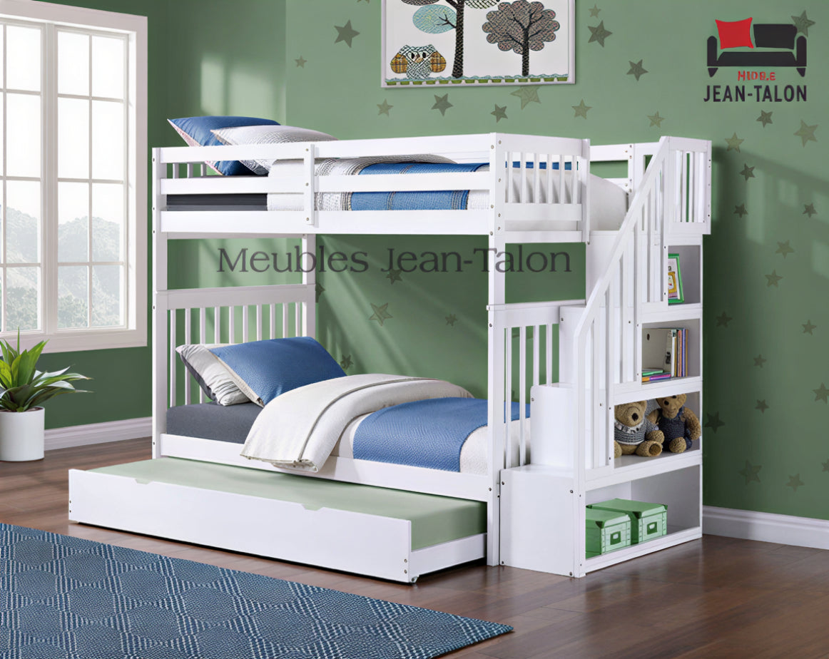 EVEREST WOOD™ – SINGLE OVER SINGLE STAIRCASE BUNK BED – B-1845