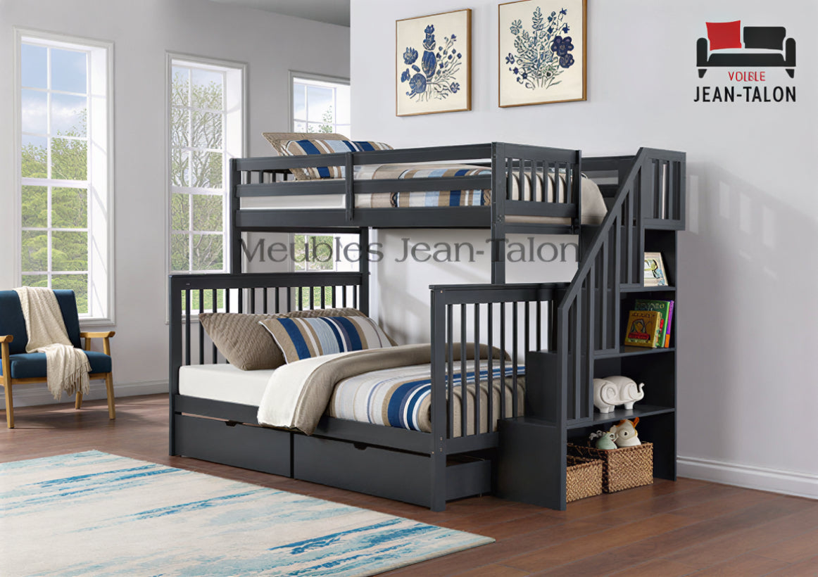 ASCENT STEPS™ – SINGLE OVER DOUBLE STAIRCASE BUNK BED – B-1850