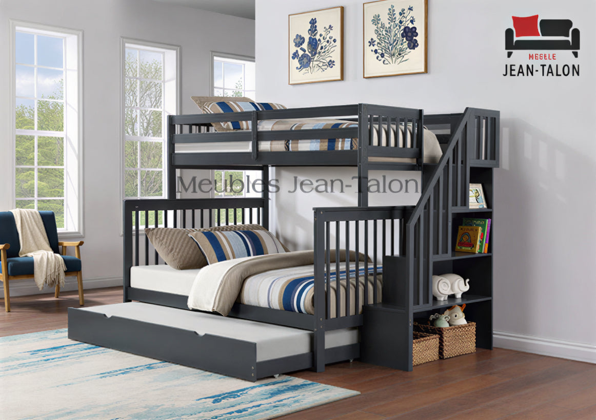 ASCENT STEPS™ – SINGLE OVER DOUBLE STAIRCASE BUNK BED – B-1850