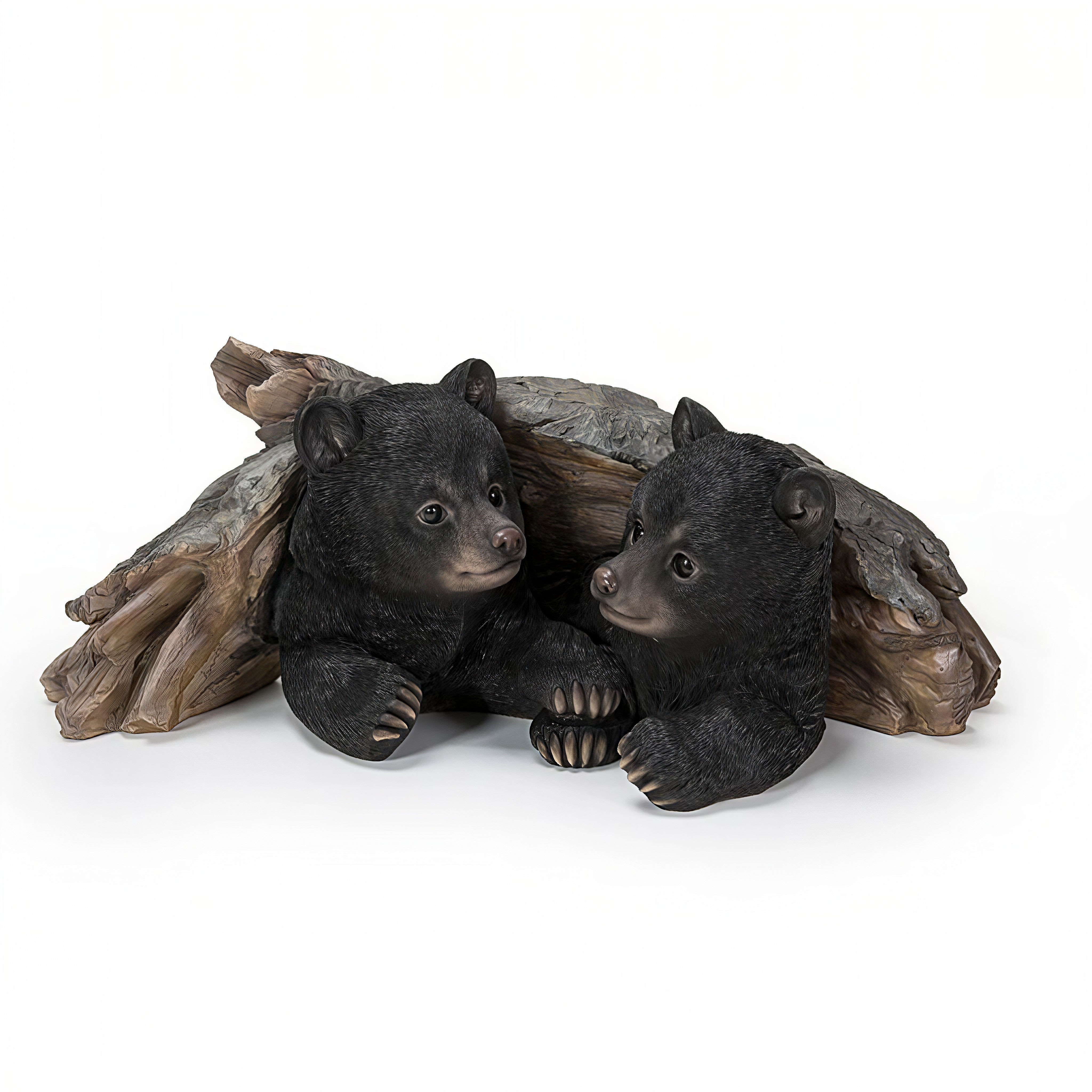 BLACK BEAR CUBS HIDING UNDER LOG™ – HI-LINE EXCLUSIVE GARDEN FIGURINE – 87957-E