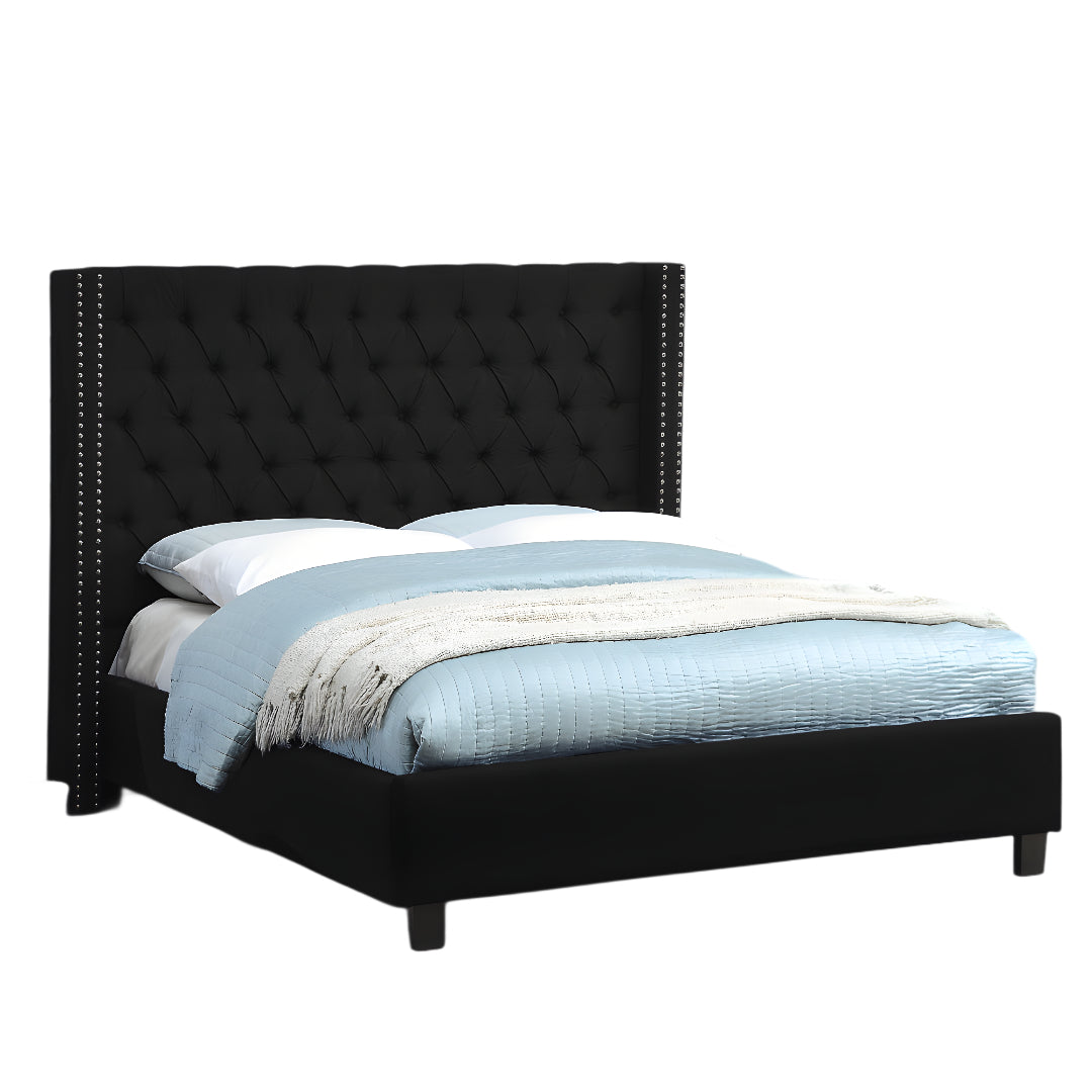 Fabric Wing Bed with Deep Button Tufting & Nailhead Trim – IF-5899