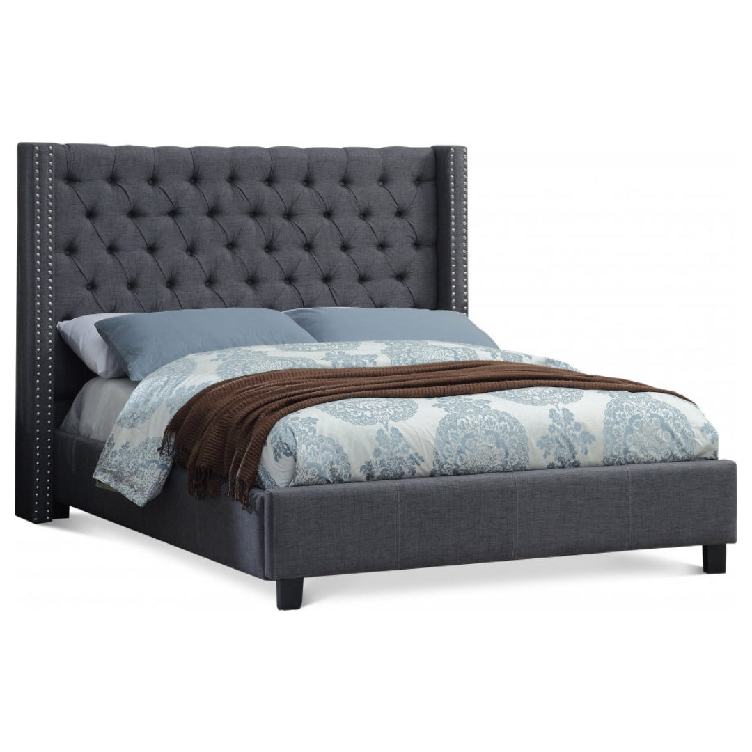 Fabric Wing Bed with Deep Button Tufting & Nailhead Trim – IF-5899