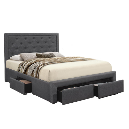 Fabric Platform Bed with Button Tufting Headboard & 3 Storage Drawers – IF-5295