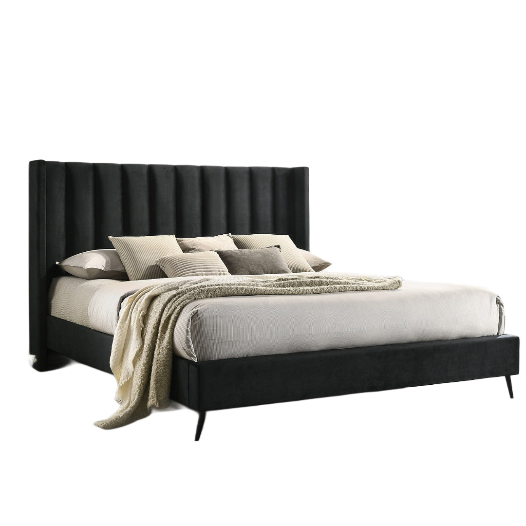 Soft Velvet Modern Style Wing Bed with Deep Vertical Tufting – IF-5231