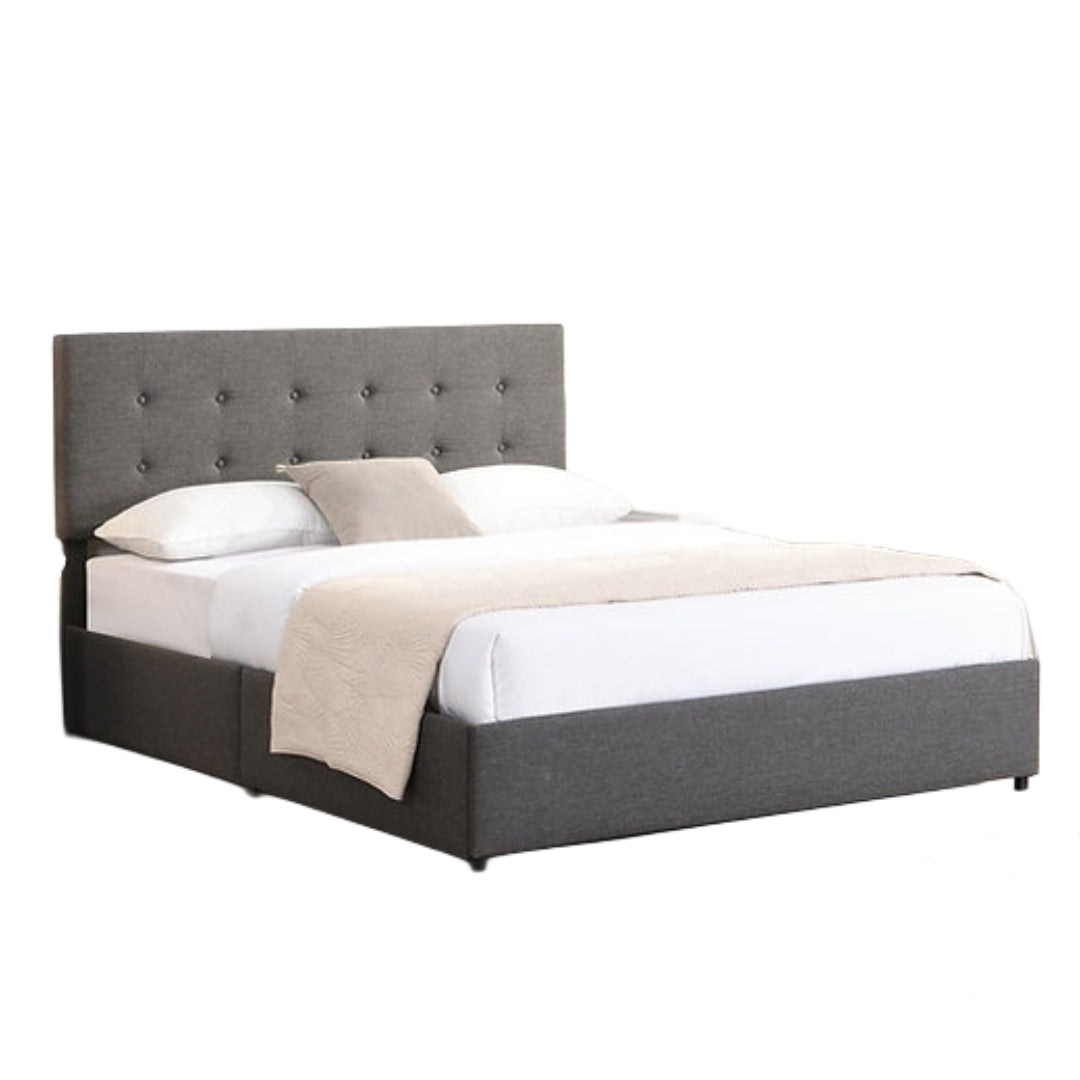 Fabric Platform Bed with Button Tufting Headboard & 4 Pull-Out Wire Mesh Storage Drawers – IF-5693