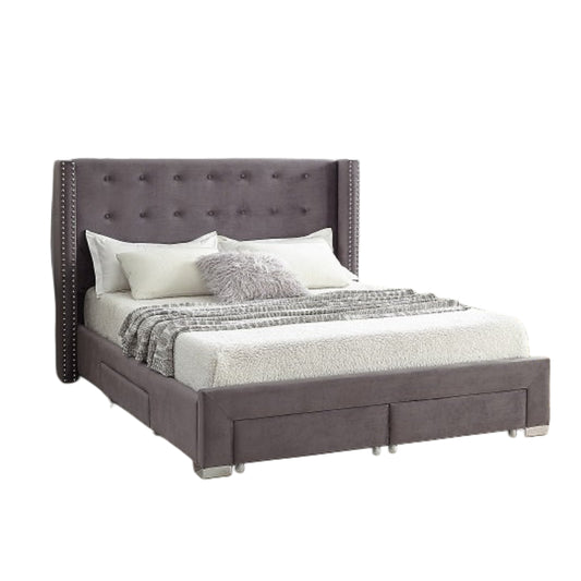 Velvet Fabric Wing Bed with Nailhead Trim and Chrome Legs – Model IF-5320