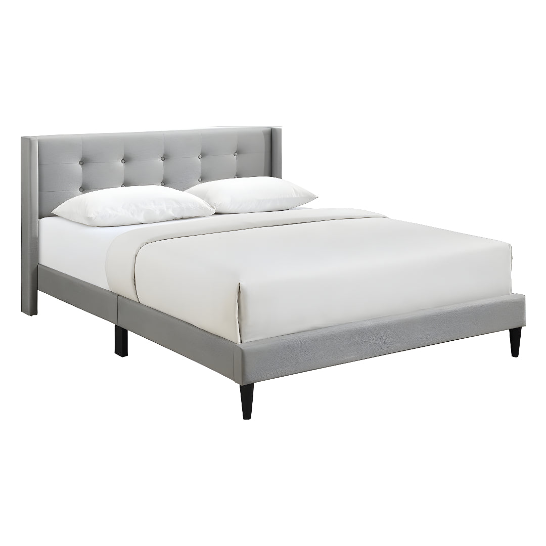 Fabric Bed with Button Tufting, Wing Headboard & Tapered Legs – IF-5270