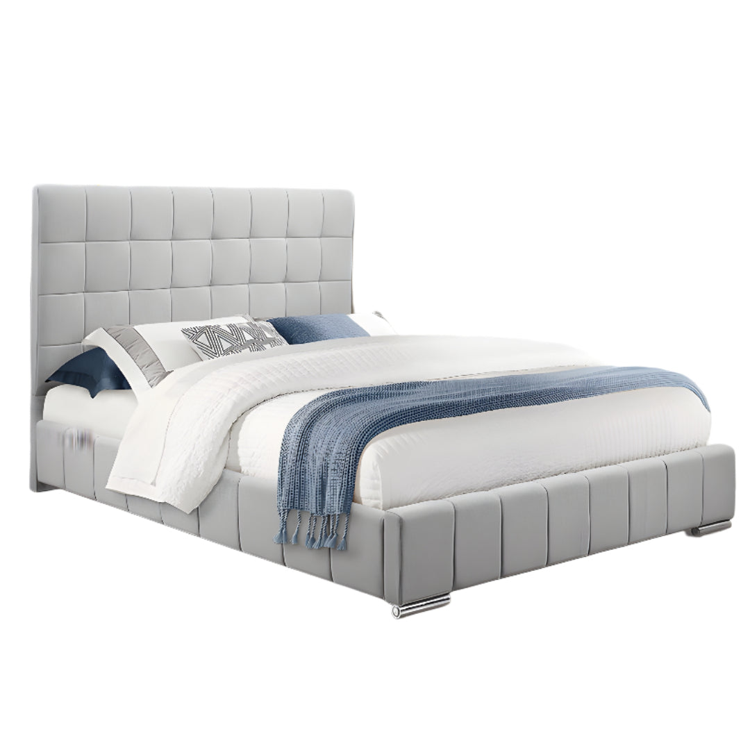 Soft Fabric Bed with Tufting Details & Chrome Legs – IF-5780