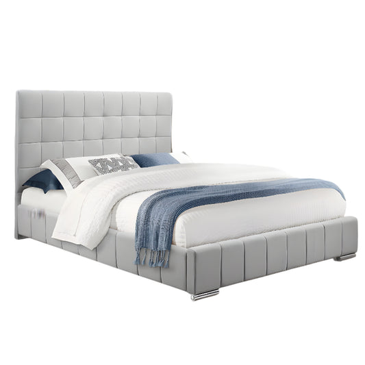Soft Fabric Bed with Tufting Details & Chrome Legs – IF-5780