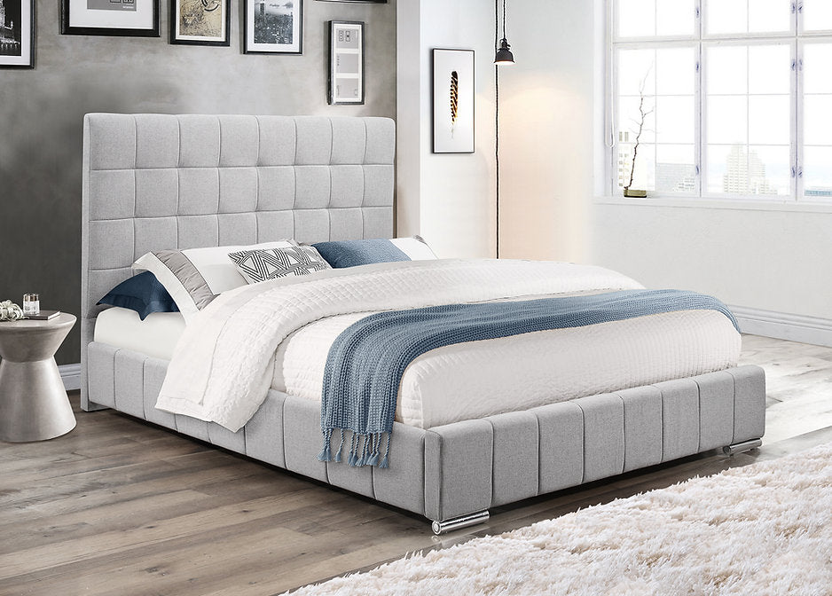 Soft Fabric Bed with Tufting Details & Chrome Legs – IF-5780